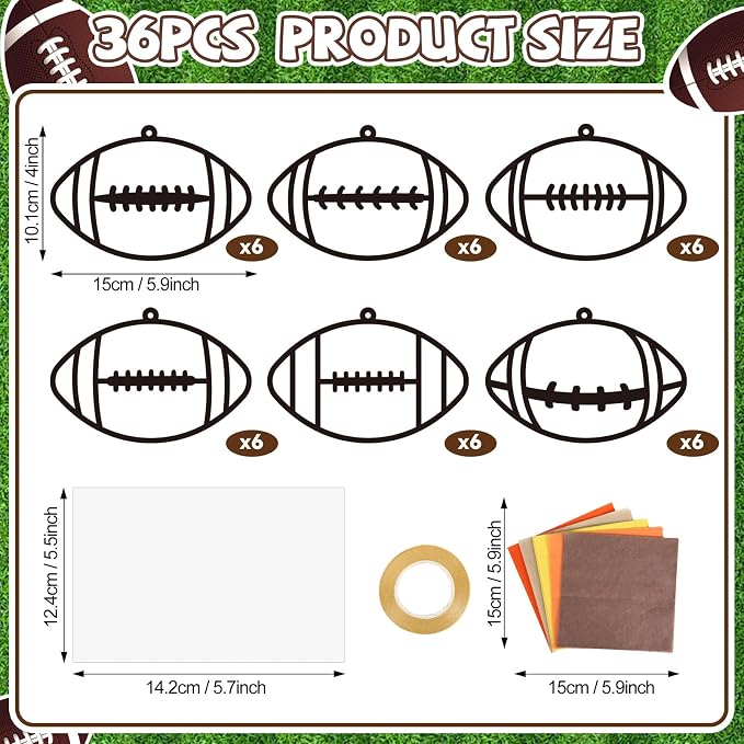 Qyeahkj 36 Set Football Suncatchers Crafts for DIY Rugby Sports Window Tissue Paper Craft Kit Hanging Decor for Sports Holiday Home Activity Art Project Birthday Party Favor