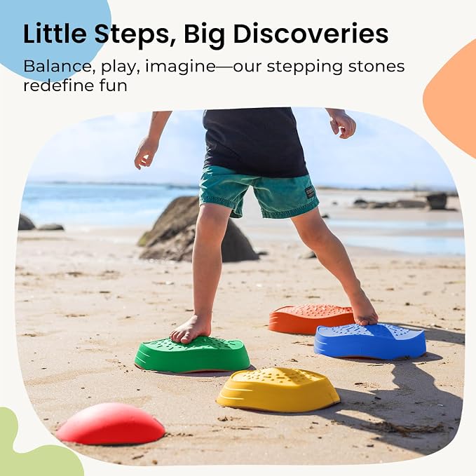 Tiny Land Stepping Stones for Kids, 5pcs Non-Slip Balance Toddler Toys | Sensory Stepping Stones for Toddlers 3-5 to Promote Balance, Coordination, and Active Play Skills Indoors or Outdoors