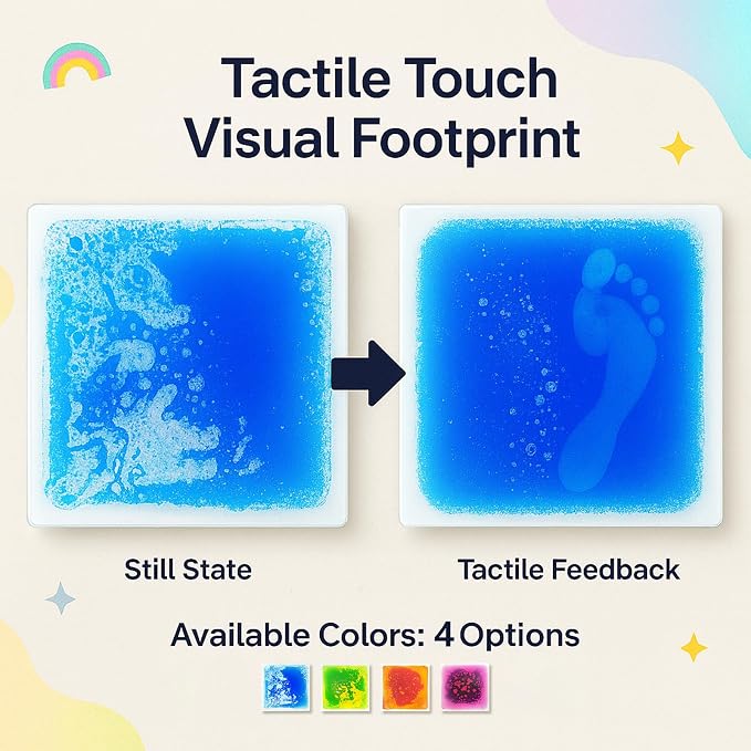 Liquid Sensory Floor Tiles for Kids, 12" Step-On Mats, 4 Pack | Interactive Color-Flow Lava Tiles for Visual Tracking, Calm Corners, Autism Sensory Play, Classrooms, and Stepping Games
