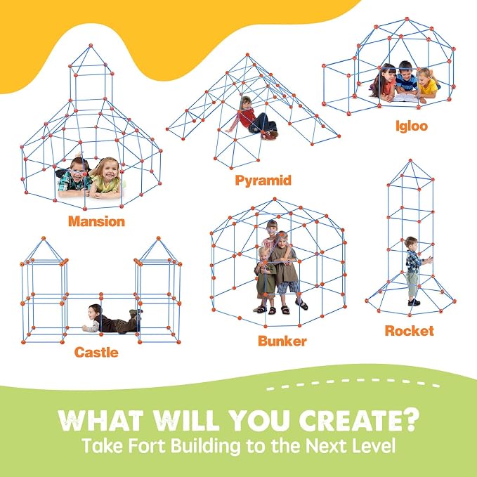 Tiny Land Fort Building Kit for Kids Ages 4-12, STEM Building Toy | 86 Rods & 44 Balls, Build Forts, Tunnels & Castles, Indoor/Outdoor Play, Storage Bag, STEM Gift for Kids