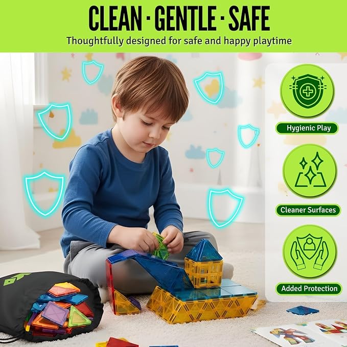 Magnetic Tiles Set 180 PCS with 2 Cars Bases, STEM Educational Magnet Toys for Kids Ages 3-12, Magnetics for Kids & Preschool, Creative Magnetic Building Toys for Boys & Girls