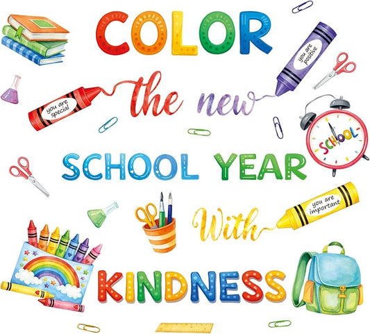LHIUEM Inspirational Quote Wall Sticker Color Crayon Schoolbag Wall Decal | Positive Self-Affirmations Window Cling Colorful Mental Health Therapy Decoration Bulletin Board Vinyl Sticker for Classroom