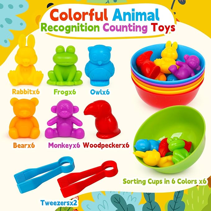 Color Sorting Toys for Kids,Counting Animals Matching Games Montessori Educational Preschol Learning Activities Sensory Traning Toys Gift for 3+ Year Old Boys Girls