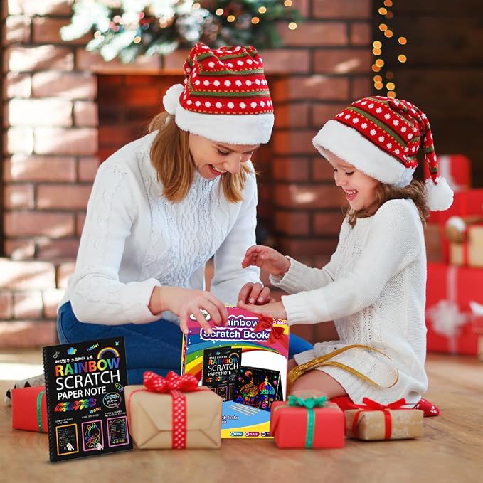 ZMLM Scratch Paper Art-Crafts Gift: 2 Pack Rainbow Notebooks Supplies Toys | Art Crafts for 3 4 5 6 7 8 9 10 11 12 Years Old Girls and Boys Kids Birthday Christmas Party Travel Games Activities