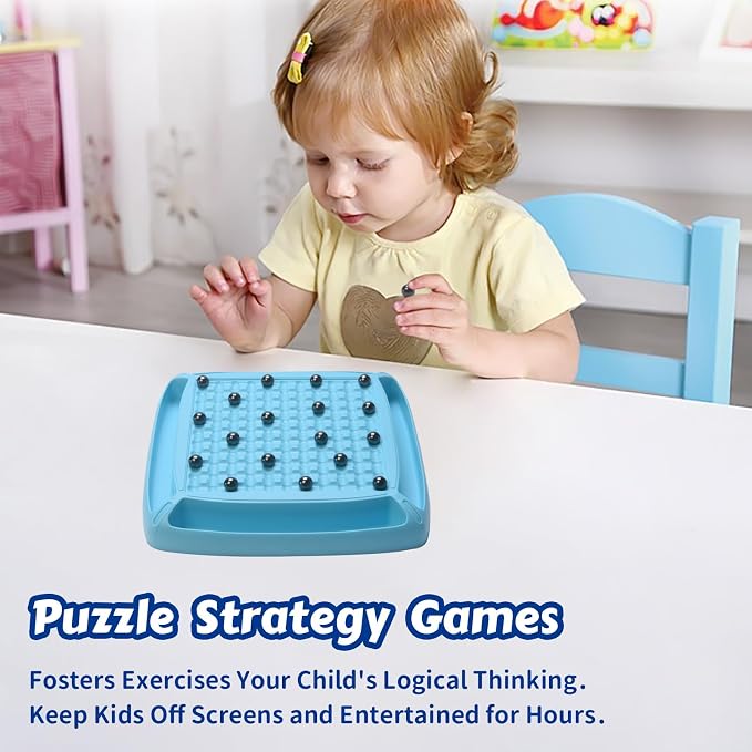 Magnet Game, Magnet Chess Game for Kids 8-12 with 28pcs, Magnetic Board Games for Kids and Adults, Gifts for Boys & Girls, 2-4 Players (Blue 28)