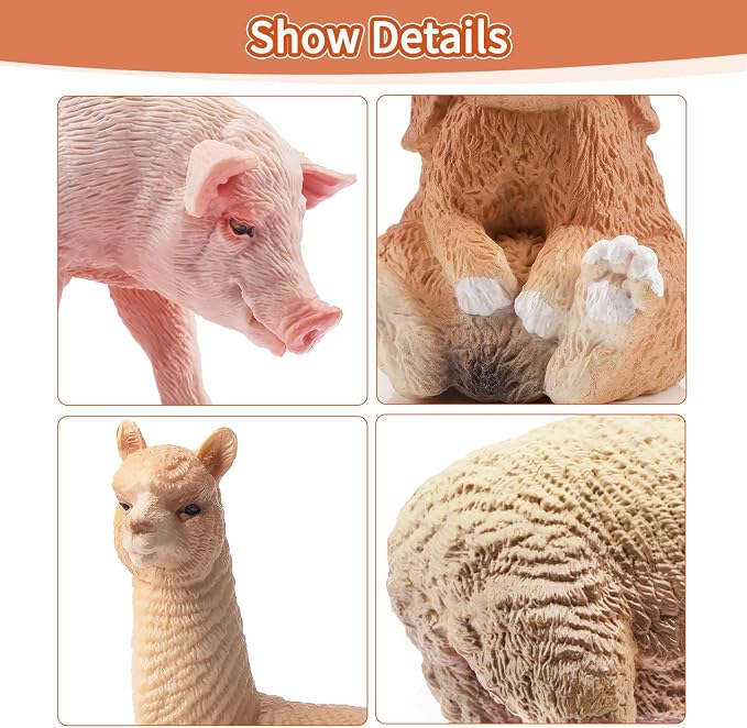 Toymany Realistic 17PCS Farm Animal Figurines Set with Fence, Includes Pigs, Sheeps, Alpaca and Rabbits Figures, Educational Toy Easter Bunny Figures Cake Toppers Birthday Gift for Kids Toddlers