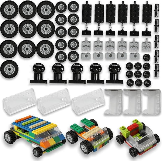 HUIZDQ 120pcs Wheels and Axles Set, Compatible with Classic Brick Toys | Including Wheels, Windshield, Traffic Light, Vehicle & Truck Parts, Classic Pieces & Accessories