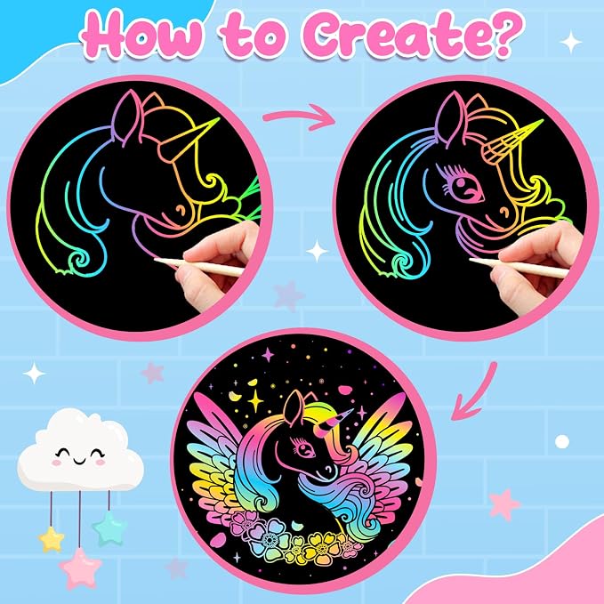 ZMLM Scratch Paper Art-Crafts Gift: 2 Pack Rainbow Notebooks Supplies Toys | Art Crafts for 3 4 5 6 7 8 9 10 11 12 Years Old Girls and Boys Kids Birthday Christmas Party Travel Games Activities