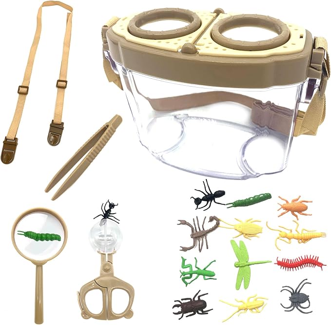 Bug Catcher Kit, Kids Bug Collection Kit, Outdoor Nature Explorer Kit, Science Educational Kit with Tweezers, Magnifying Glass, Bug Observation Container(Gold)