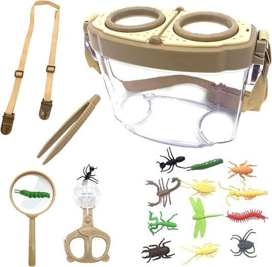 Bug Catcher Kit, Kids Bug Collection Kit, Outdoor Nature Explorer Kit, Science Educational Kit with Tweezers, Magnifying Glass, Bug Observation Container(Gold)