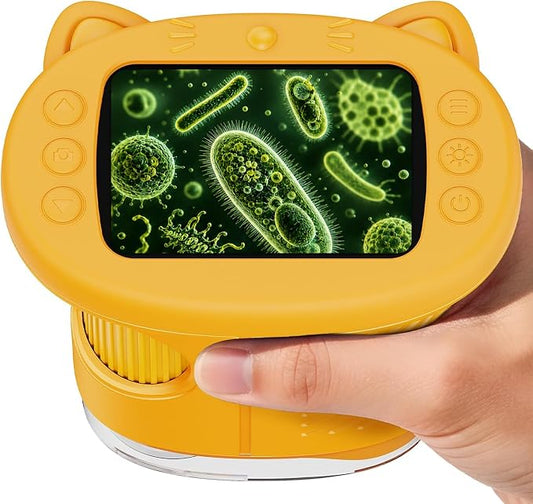 1000X Handheld Digital Microscope for Kids (Yellow) | 4K HD 2.4" Screen, 200–1000X Magnification, Portable Kids Microscope, Educational STEM Toy, Gifts for Boys and Girls Age 5–12