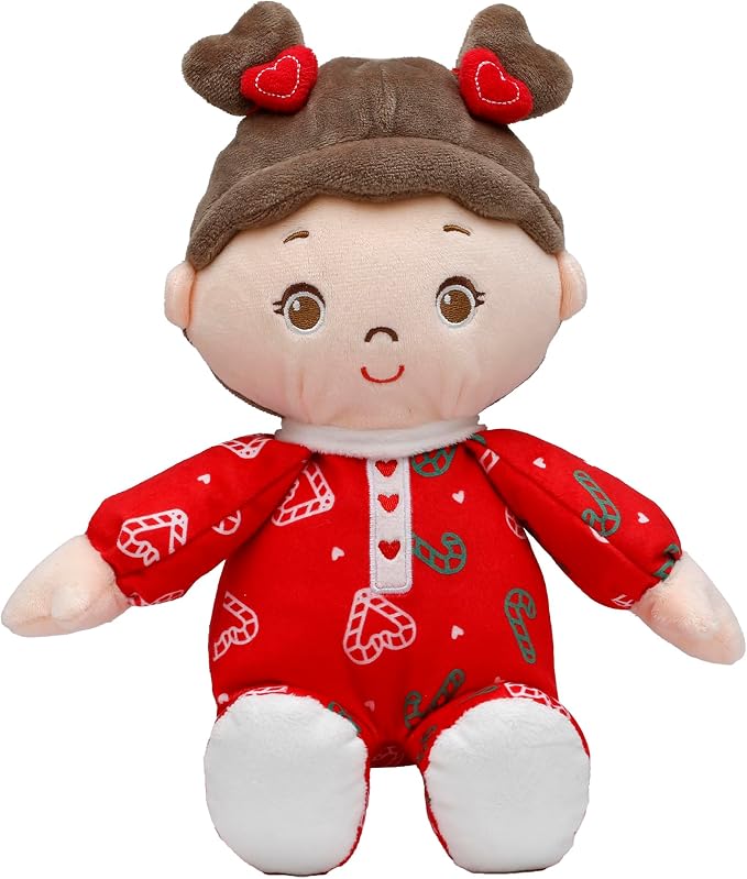 Baby Starters Large 13 inch Soft Baby Doll with Printed Pajamas, Brunette Ruby, Red
