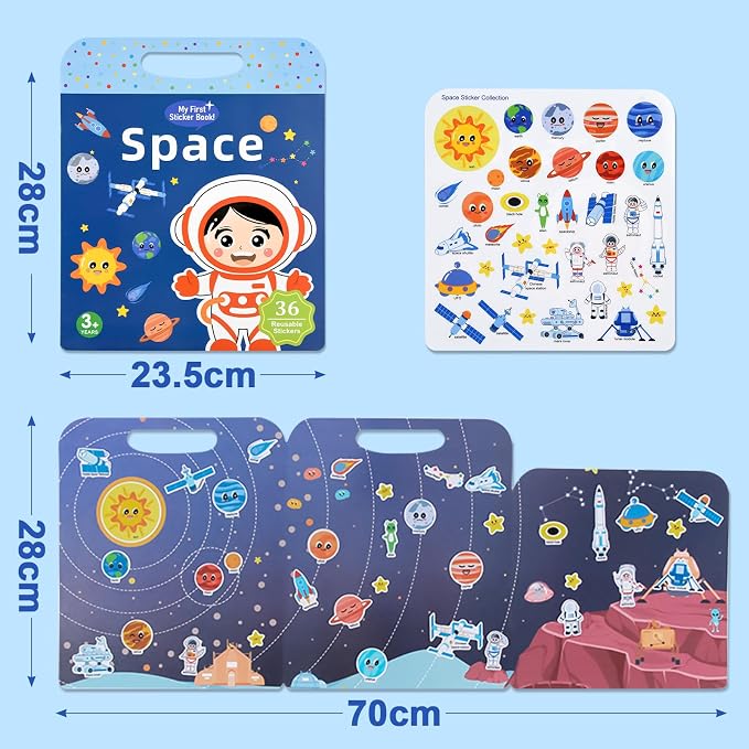 ASTARON 5 Pack Reusable 3D Puffy Sticker Books for Kids 3-6 | Jelly Sticker Game Educational Sensory Learning Toy, Travel Toys and Busy Book(Vehicle Dino Animal Ocean Space)
