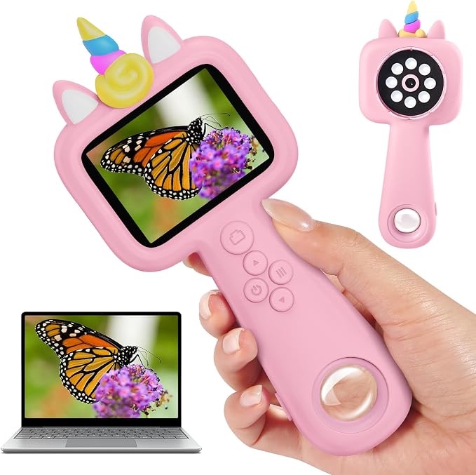 Magnifying, 2.4" Microscope for Kids, 600X-4800X Handheld Digital Miniscope, Portable Pocket Magnification Microscope Photo & Video | Education Toys for Age 3 4 5 6 7 8 9 10 Girls Boys