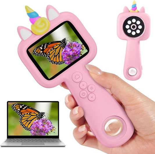 Magnifying, 2.4" Microscope for Kids, 600X-4800X Handheld Digital Miniscope, Portable Pocket Magnification Microscope Photo & Video | Education Toys for Age 3 4 5 6 7 8 9 10 Girls Boys