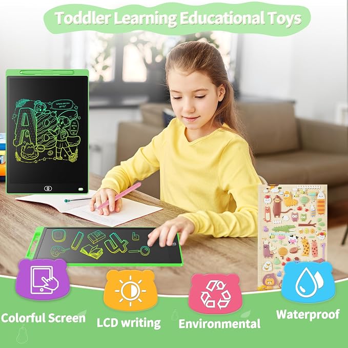 [2 Pack] Genialba LCD Writing Tablet 10-Inch Colorful Doodle Board, Toddler Learning Educational Toys Gifts for 3-8 Years Old Girls and Boys, Electronic Drawing Pad for Kids (Blue&Green)