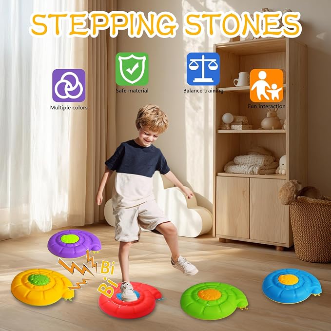 Stepping Stones for Kids, 5 PCS Non-Slip Sensory Stepping Stones for Toddlers 1-3 with Sound to Promote Kid's Balance and Coordination Skills Indoor or Outdoor, Gifts for Toddlers