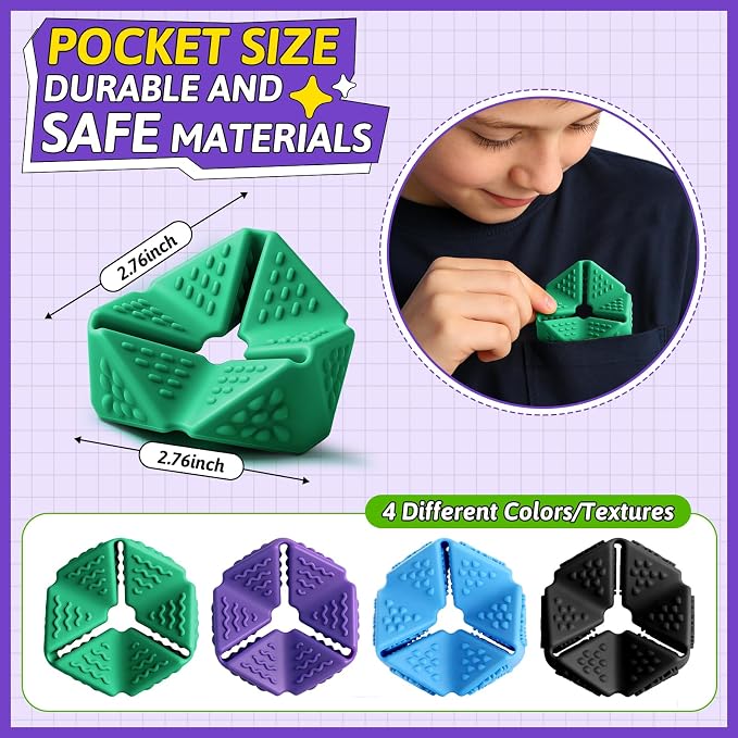 4PCS Sensory Flip Cube Fidget Toys, Quiet Fidget Toy for Kids & Adults | Hexagonal Silicone Sensory Toys for Teens,ADHD,Classroom Prizes,Office Desk Fidgets,Travel Toys,Party Favors,and Gift Ideas