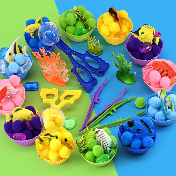 164 Pcs Tropical Fish Sensory Bin Items Summer Counting Sorting Sensory Bin Filler Fine Motor Tropical Fish Coral Counts for Spring Summer Counting Sorting