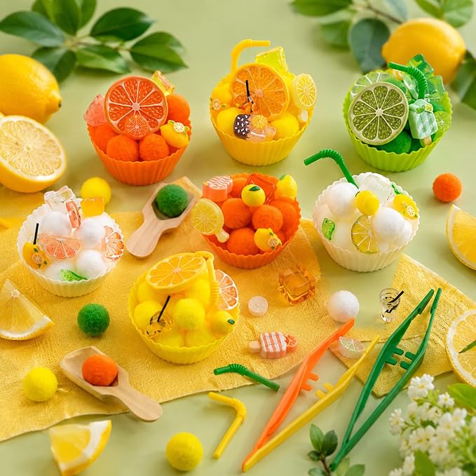184 Pcs Lemon Sensory Bin Items Summer Lemonade Counting Sorting Lemon Sensory Bin Filler Fine Motor Ice Drinks Counts for Summer Counting Sorting