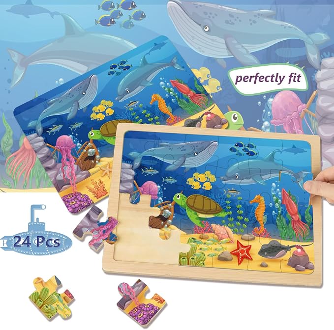 Puzzles for Kids Ages 3-5, Wooden Jigsaw Puzzles 24 Pieces 6 Pack | Colorful Toddler Puzzle Set, Educational Learning Toys, Birthday Gifts for Boys Girls