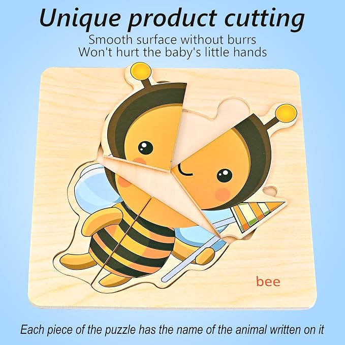 Faburo Wooden Puzzles for Toddlers 1-3, 8pcs Shapes, Insect Animal Themed Montessori Toys for 1 Year Old Learning, Educational Preschool Toys for Boys Girls | Montessori Toys for 1 Year Old Learning, Educational Preschool Toys for Boys Girls