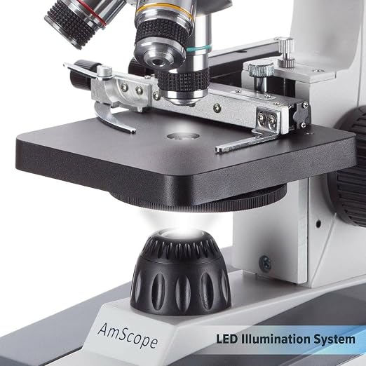 AmScope M150C-PS25 Series Portable Monocular Compound Microscope - 1000X | 40X-1000X Magnification Range Compound Biological Microscope LED Ring Light