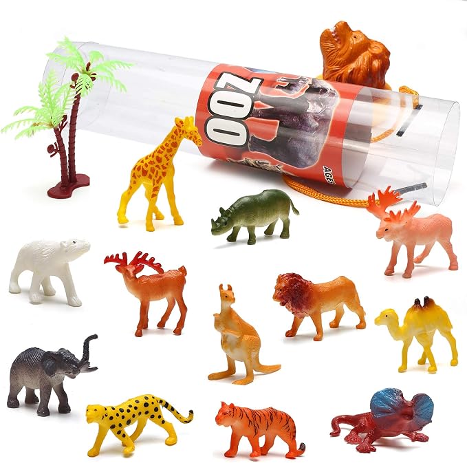 82 Pack Assorted Mini Animal Figures, Small Animals Toys for Sensory Bin | 6 Tubes Plastic Animals with Realistic Farm, Dinosaur, Insect, Ocean Sea, Zoo and Dog Figures as Cupcake Topper Party Favor