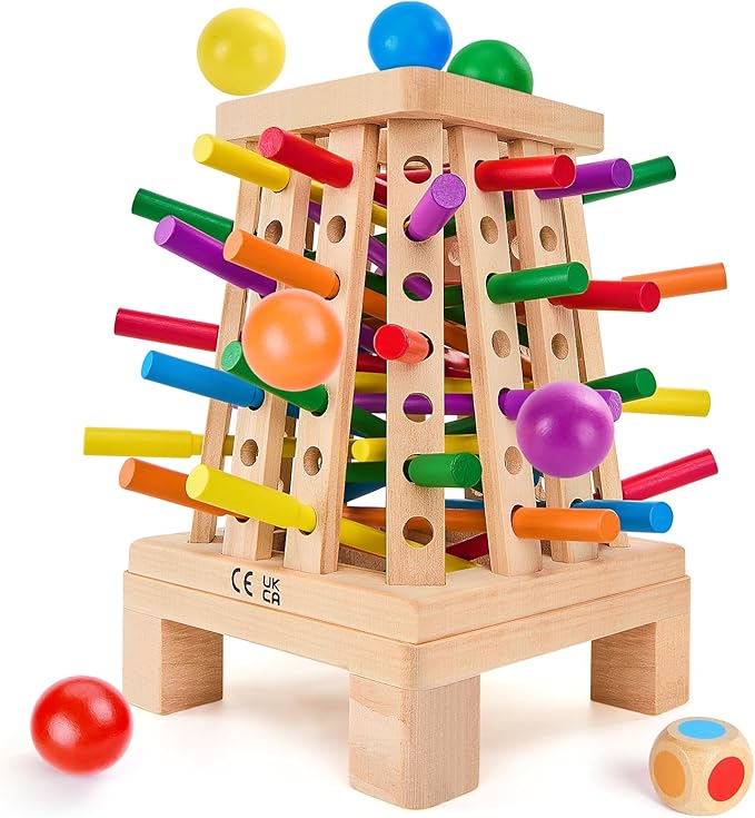 Montessori Board Game for Kids 4-6, Pyramid Wooden Sticks Dice Game | Math Educational, Fine Motor Skills Toy for 3+ Year Olds Girls Boys, Classic Table Game for Family Night