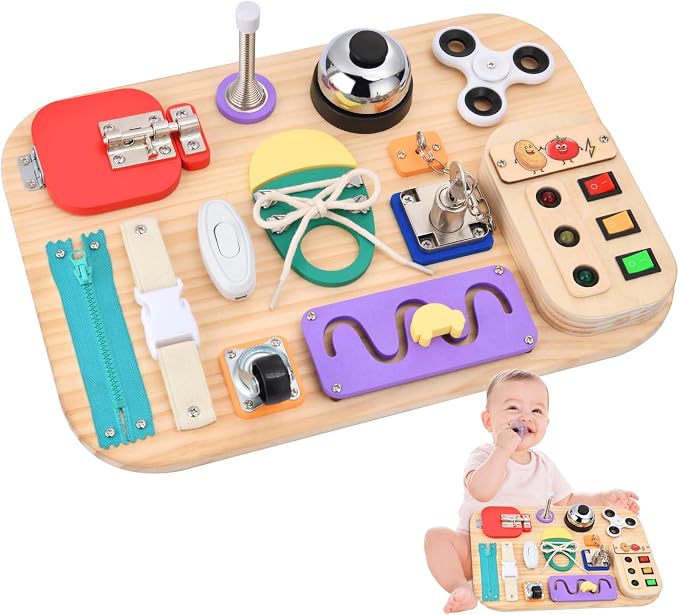 Potatomato Montessori Busy Board - Wooden Sensory Toys for Toddlers -Activity Board Toys for Fine Motor Skills - Educational Fidget Toys for Boy & Girl - Birthday Gifts for 3 4 Years