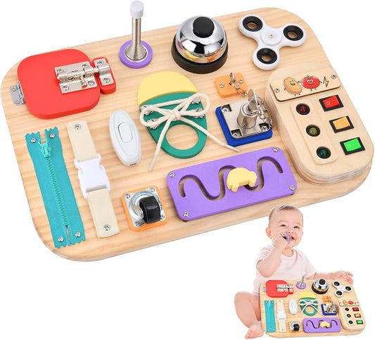 Potatomato Montessori Busy Board - Wooden Sensory Toys for Toddlers -Activity Board Toys for Fine Motor Skills - Educational Fidget Toys for Boy & Girl - Birthday Gifts for 3 4 Years