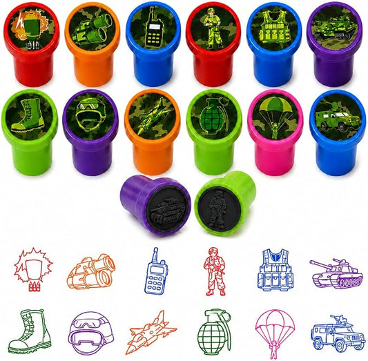 Cinrobiye 24 Pcs Military Stampers for Kids, Pre-Inked Army Soldier Stamp Set, Military Birthday Party Favors, Classroom Rewards, Goodie Bag Fillers, Treasure Box Prizes, Carnival Supplies