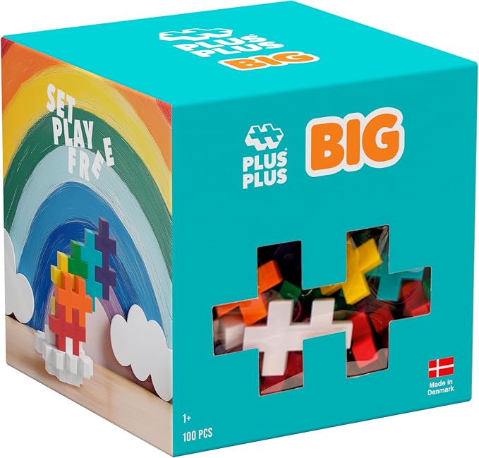 PLUS PLUS Big 100 Piece Rainbow Mix - Large Building Blocks for Toddlers | Quiet Stem Toys for Toddlers, Prek Classroom Essentials, Stem Bins for Classroom, Sensory Bins, Gifts for Girls & Boys