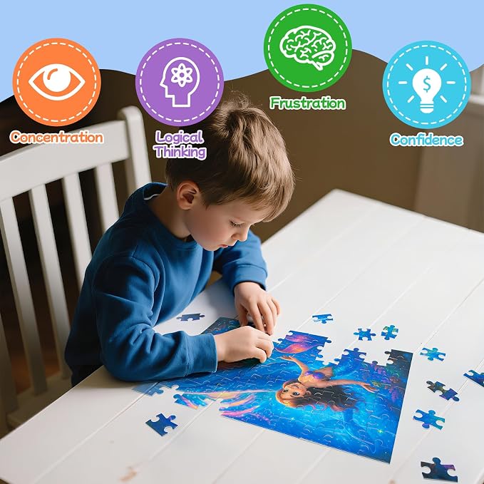100 Piece Puzzles Mermaid and Whale Puzzle for Kids Ages 4-6 6-8 8-10 | Learning Educational Jigsaw Puzzles Toys with Full-size Poster, Holiday/ Birthday/Party/School Gifts for Children