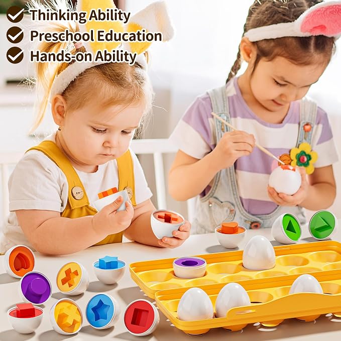 JUKUDAHU Matched Eggs Toys for 18M+ Year Old - Shape Color Sorting Games | Kids Easter Eggs, Sensory Toys, Preschool Educational Toy, Gifts for Boys and Girls 2+