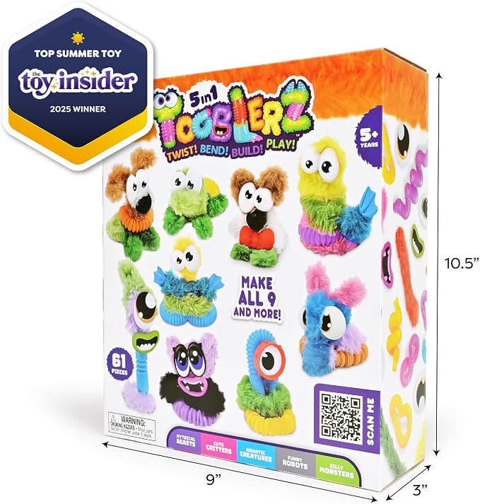 WeVeel TOOBLERZ Kids Craft Kit, 62-Piece DIY Monsters & Animals, Ages 5+ | Screen-Free Creative Play Reusable Mix-and-Match Parts Fuzzy Sticks & Stretchy Tubes Open-Ended Building Fun