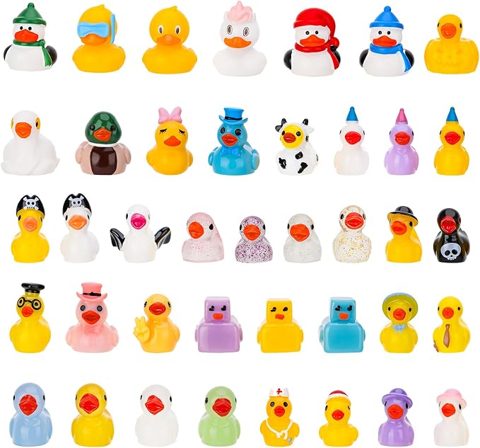 40Pcs Multicolor Mini Resin Ducks, Mini Animals Figures to Hide | Resin Ducks Bulk for Birthday Party Fairy Garden Dollhouse Terrariums Potted (40 Styles)