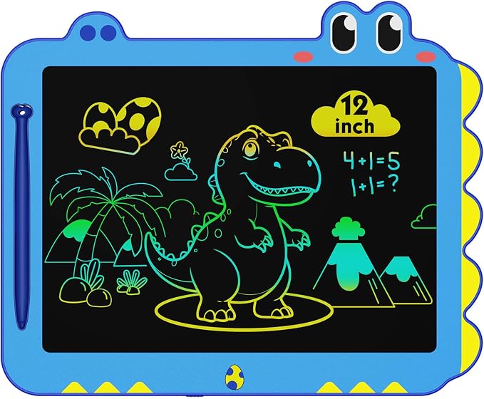 12 Inch LCD Doodle Board Tablet Toy - Green Dinosaur Drawing Pad for Kids 3-6 Years Old - Christmas and Birthday Gifts Blue