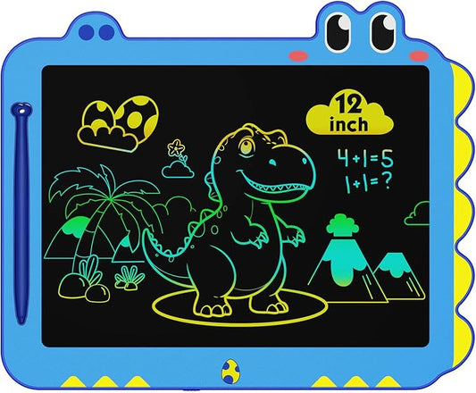 12 Inch LCD Doodle Board Tablet Toy - Green Dinosaur Drawing Pad for Kids 3-6 Years Old - Christmas and Birthday Gifts Blue