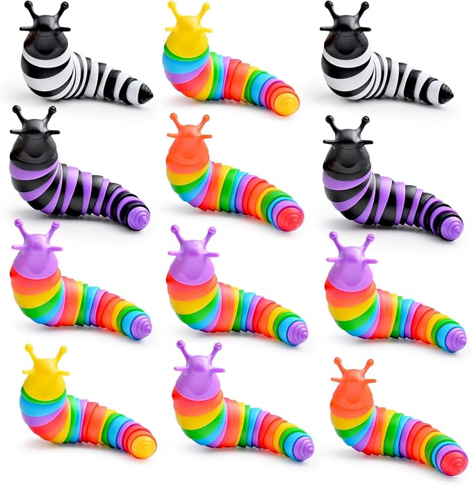 Cevioce 12PCS Slug Fidget Toys Bulk, Easter Gifts for Boy Girl Toddler 3+ Sensory Figette Worm for Adults Stress Relief for Autism ADHD Autistic Travel Toys Easter Basket Stuffers for Kids A