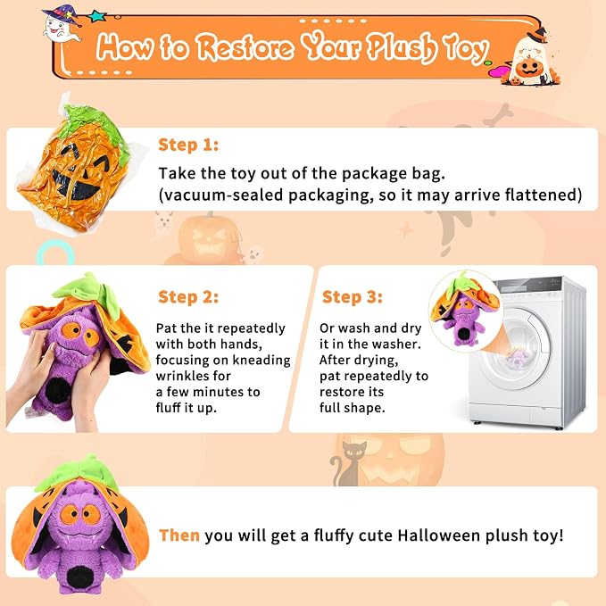 MIAODAM Halloween Pumpkin Bat Plush, Soft Reversible Stuffed for Kids