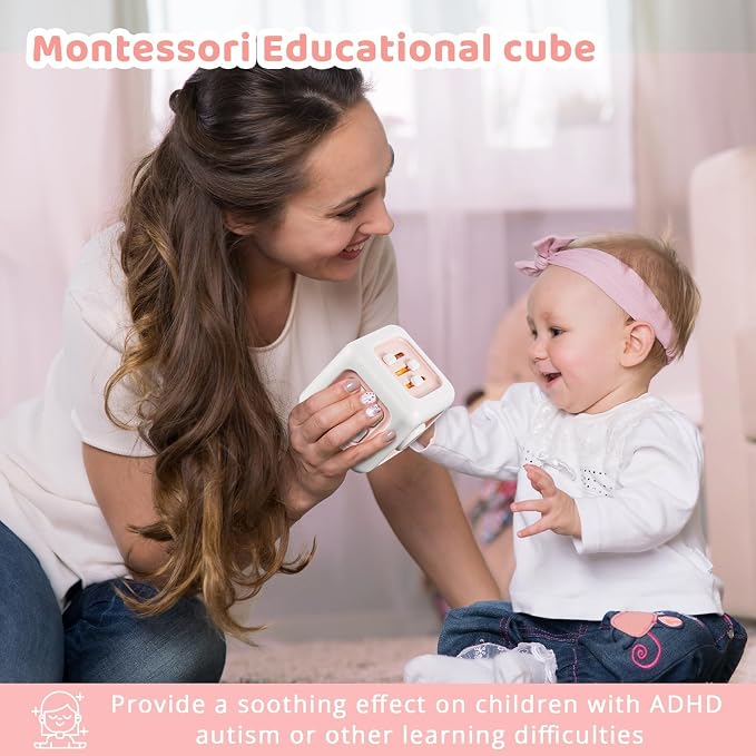 SOCBTNSO Montessori Busy Cube Travel Toy for Toddlers | Learning Fine Motor Skills, 1st Birthday Gifts for 1 Year Old Girl, 6 9 12 Months Baby