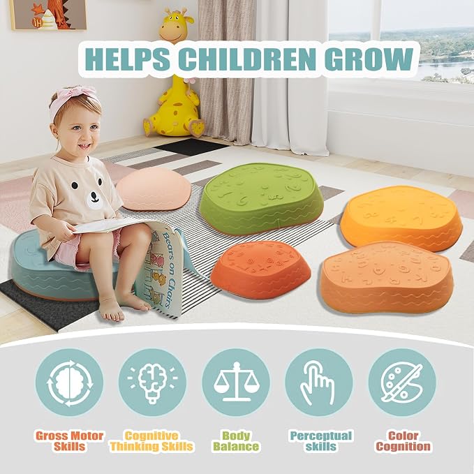 Fanboxk Stepping Stones for Kids,Non-Slip Toddler Sensory Toy | Sensory Balance Stepping Stones for Promoting Toddler Balance Coordination Skills,Up to 220 LBS for Indoors or Outdoors Play