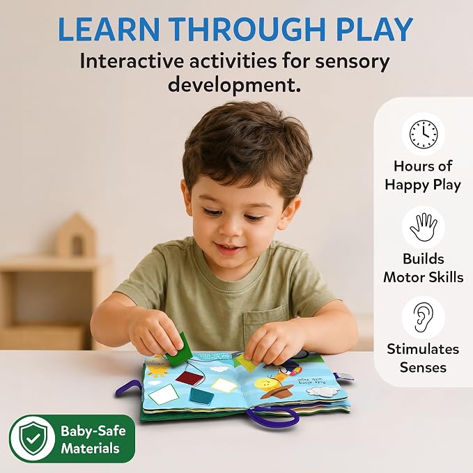 Skillmatics Quiet Book – Sensory Cloth Activity Book for Toddlers | Fine Motor Learning Toys, Gift for Ages 18 Months to 4 Years, Montessori & Travel Toys, Screen-Free Fun