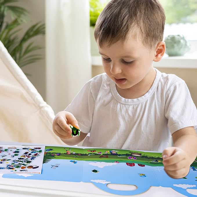 ASTARON Reusable Puffy Sticker Book，88 pcs Insects Stickers Educational Toy | 88 pcs Reusable Sticker,Waterproof Jelly Stickers, Portable Travel Toys,Educational Sensory Learning Toy,Gift for Boy Girl