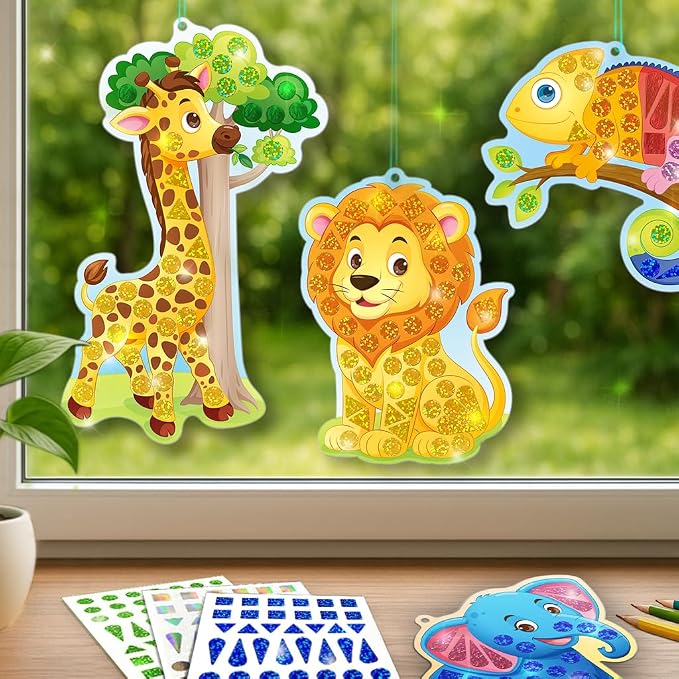 Imagimake Mirror Mosaic - Animals, 5 Templates, 450+ Stickers | Mess-Free Craft Activity, Screen-Free Creative Art Kit for Kids, Birthday Gift for Boys & Girls Ages 3,4,5,6,7 Years Old