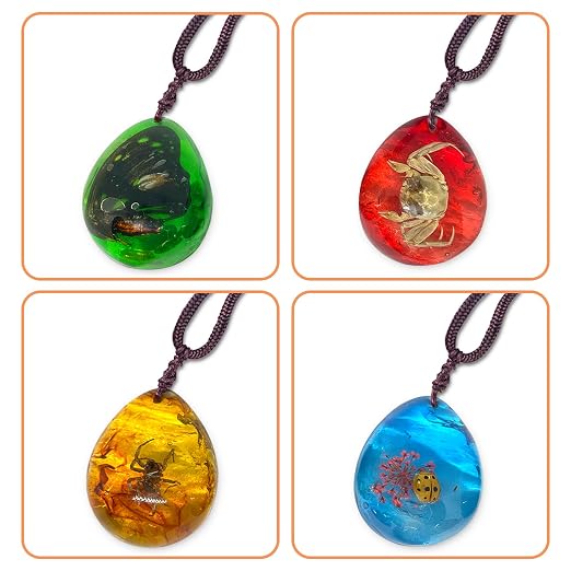 8 pcs Insect Amber Fossils, BOSOIRSOU Amber Fossil Pendants, Different Insect Specimen, Bug Preserved in Resin, Kids Educational Toy and Scientific Amber Collections-Fixed Patterns