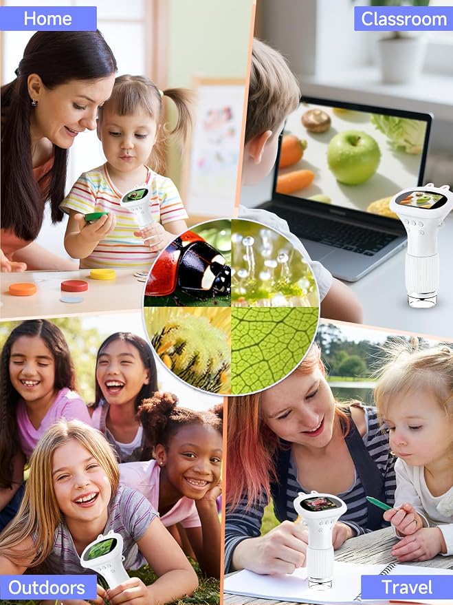 Acoath Microscope for Kids, 1000X Handheld Digital Miniscope with 2.0" Screen, Portable Pocket Microscope Education Toys Birthday Gifts for Age 3 4 5 6 7 8 9 10 Girls Boys