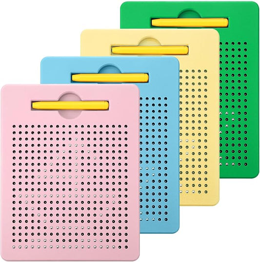 Yexiya 4 Pcs Magnetic Drawing Board for Kids, Toddler Travel Drawing Kit Magnet Sketch Thread Board with Stylus Pen and Beads Toy for Child Quiet Time Activities (7 x 8.5 Inches,Multicolor 6)