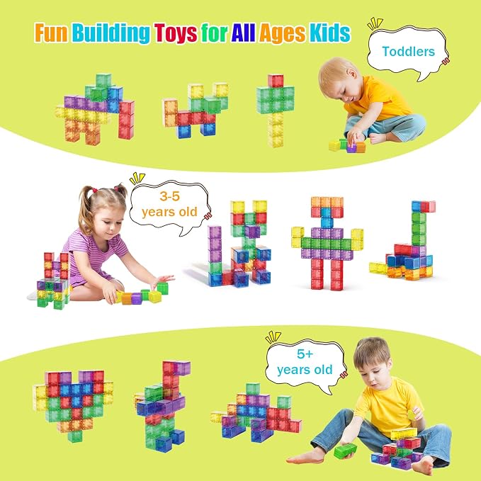 Magnetic Building Blocks for Toddlers, 1.38 inch Large Magnet Stacking Cube | 48PCS Educational Building Toys for Kids, Montessori Toys for 3 4 5+ Year Old, Preschool Learning Color Sorting Sensory Play